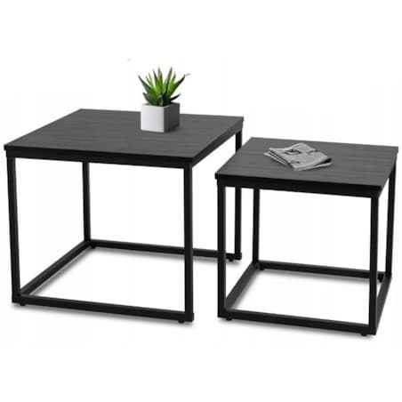 Stolik Kawowy Czarny Kwadratowy 2w1 Ława Loft Czarna Industrialna TEVET
