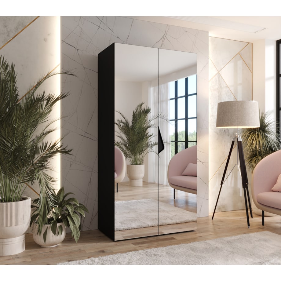 Szafa uchylna z lustrem Sandi 3 100 wys 202 cm Czarny + u Czarny