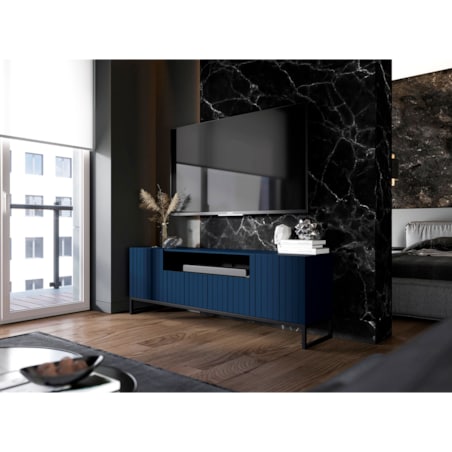 Szafka RTV Glamour Granatowy Mat Komoda RTV Loft Industrialna 150 cm Metalowa Rama