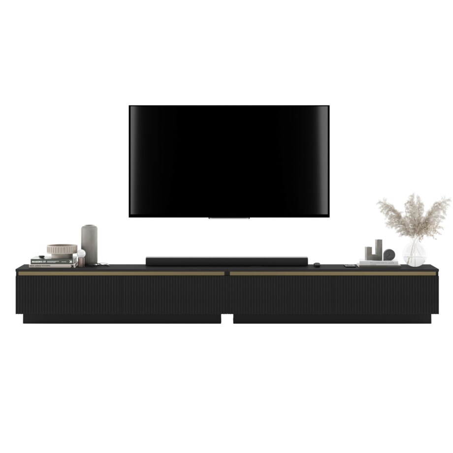 Nowoczesna Szafka RTV Glamour Komoda RTV Czarny Mat 280 cm ryflowane fronty
