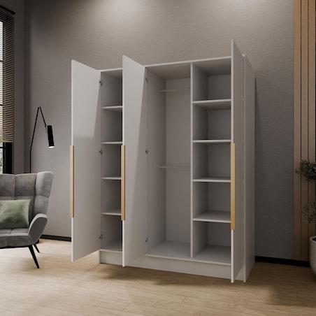 Szafa 150 gładka ORTO bez lustra ze złotymi uchwytami, biała