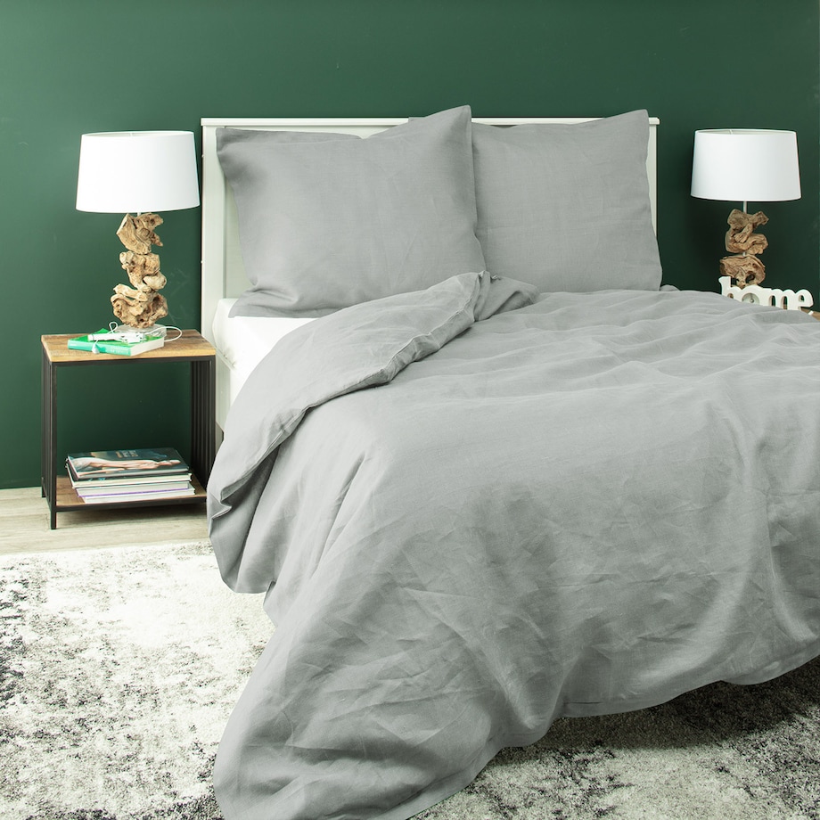 Komplet pościeli lnianej Linen 160x200cm light grey, 160 x 200 cm/ 2 x 80 x 70 cm