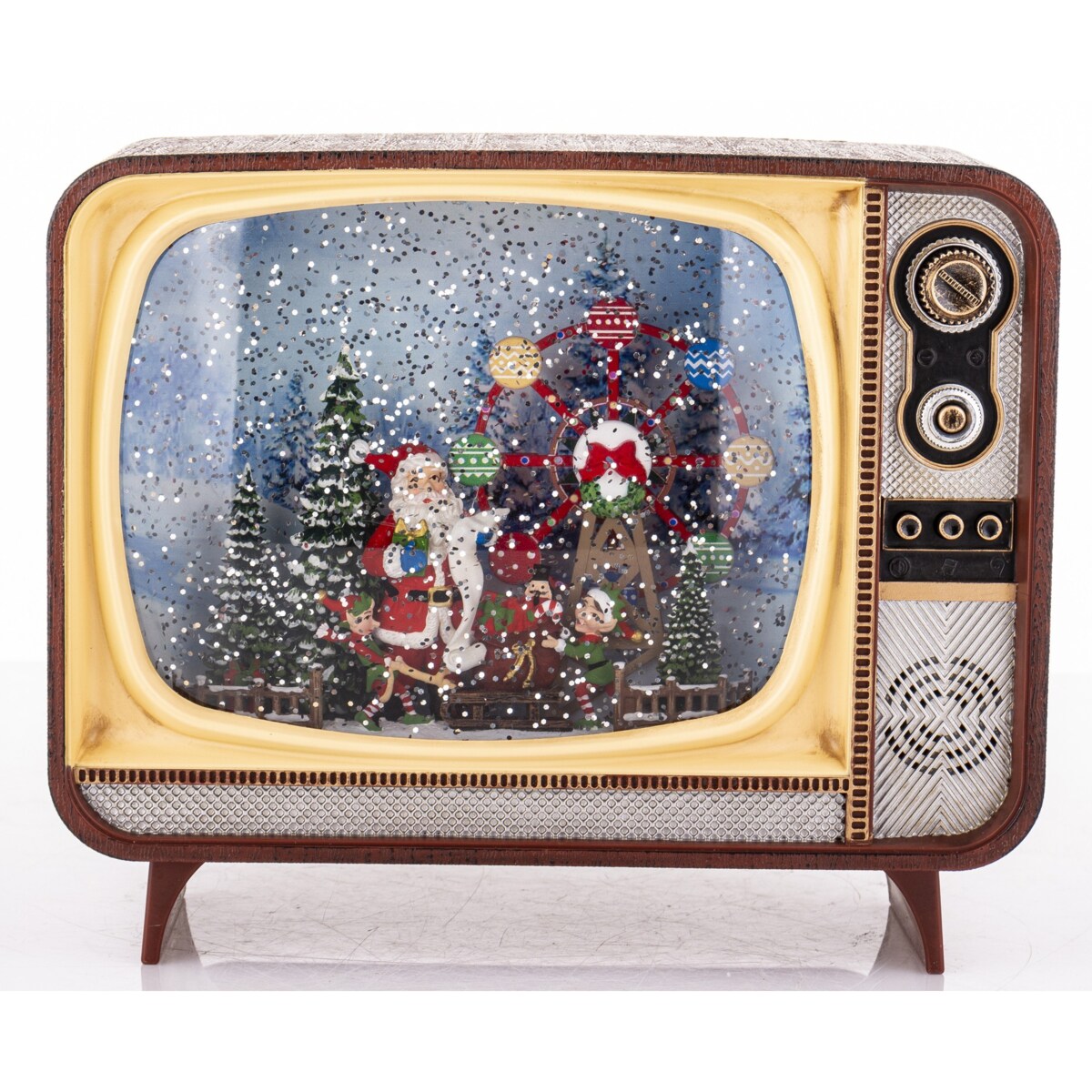 Dekoracja świąteczna - Telewizor z Mikołajem i kołem młyńskim 17,5x21x12 cm LED i pozytywką
