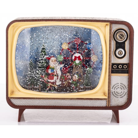 Dekoracja świąteczna - Telewizor z Mikołajem i kołem młyńskim 17,5x21x12 cm LED i pozytywką