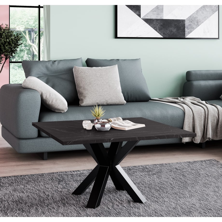 Stolik kawowy NEO kwadratowy 90x90 z metalową podstawą- marmur czarny