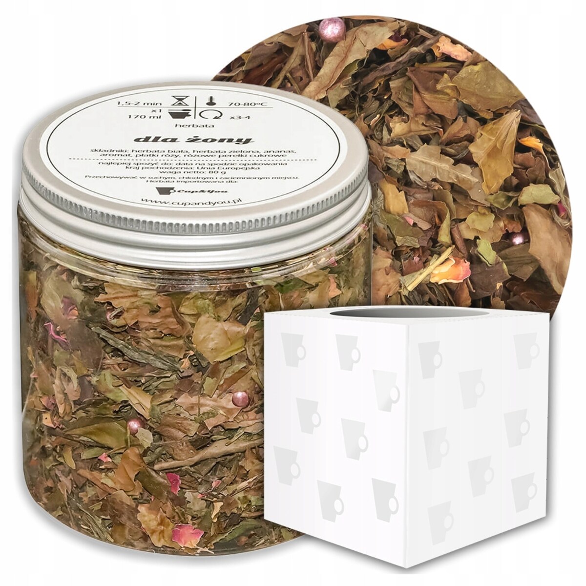 Herbata biała sypana DLA ŻONY o smaku ananasowo-kokosowym PREMIUM Cup&You - herbata liściasta sypana mieszanka napar susz - gotowa na prezent upominek