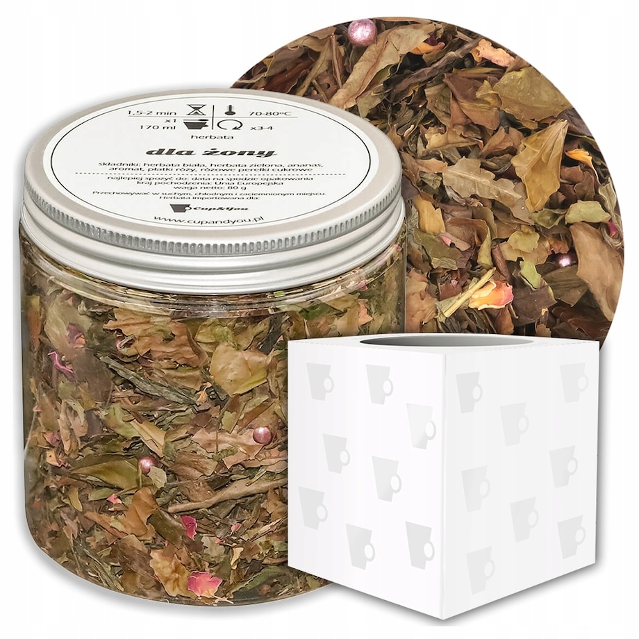 Herbata biała sypana DLA ŻONY o smaku ananasowo-kokosowym PREMIUM Cup&You - herbata liściasta sypana mieszanka napar susz - gotowa na prezent upominek