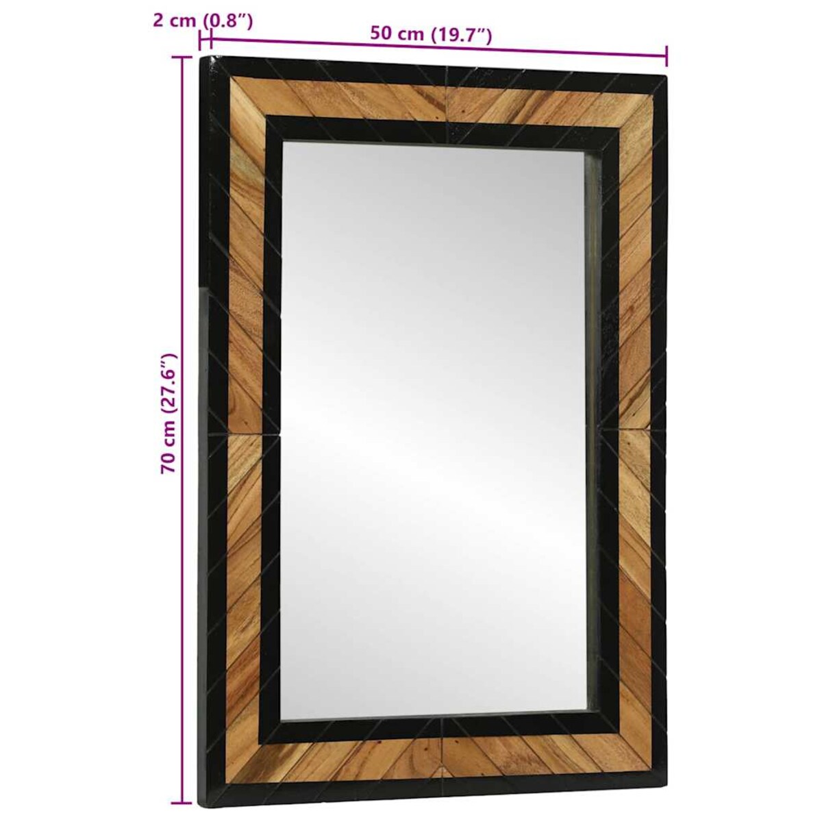vidaXL Lustro Czarny i Brązowy 70 x 2 x 70 cm Drewno akacjowe