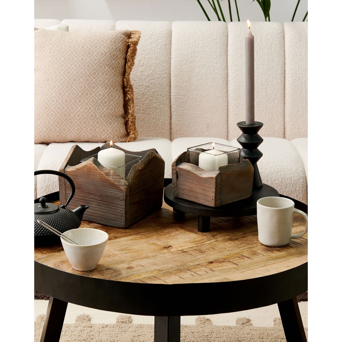 Zestaw 2 świeczników ciemne drewno PLATEROS