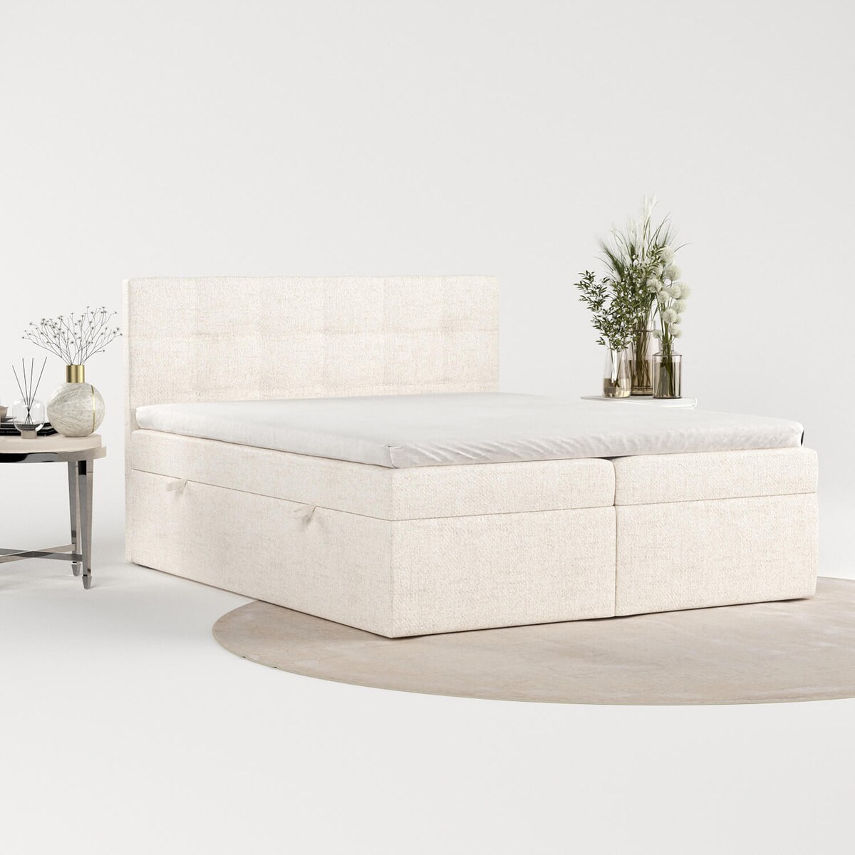 Łóżko tapicerowane LEAN 180x200 z pojemnikiem, Kremowy, tkanina Neve 02