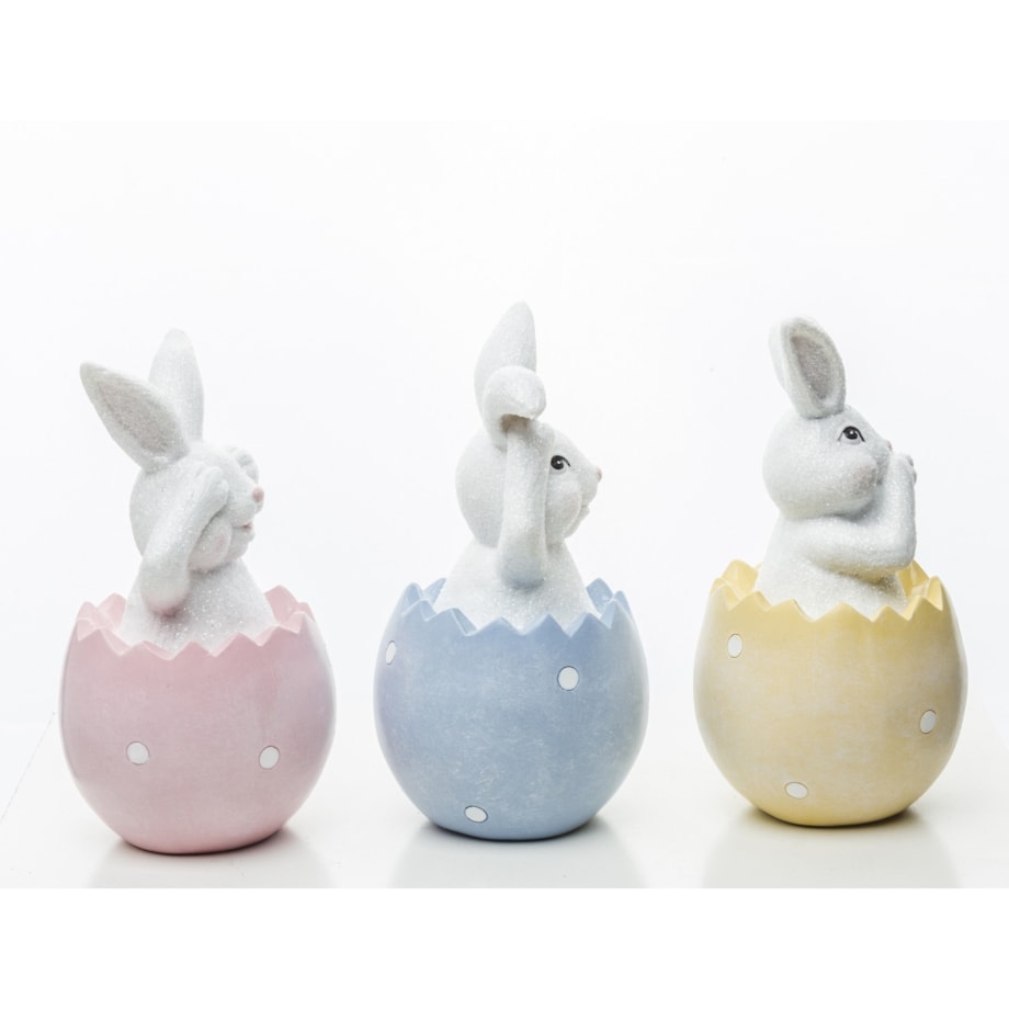 Dekoracja - 3 króliczki w kolorowych skorupkach 12x6,5x6,5 cm