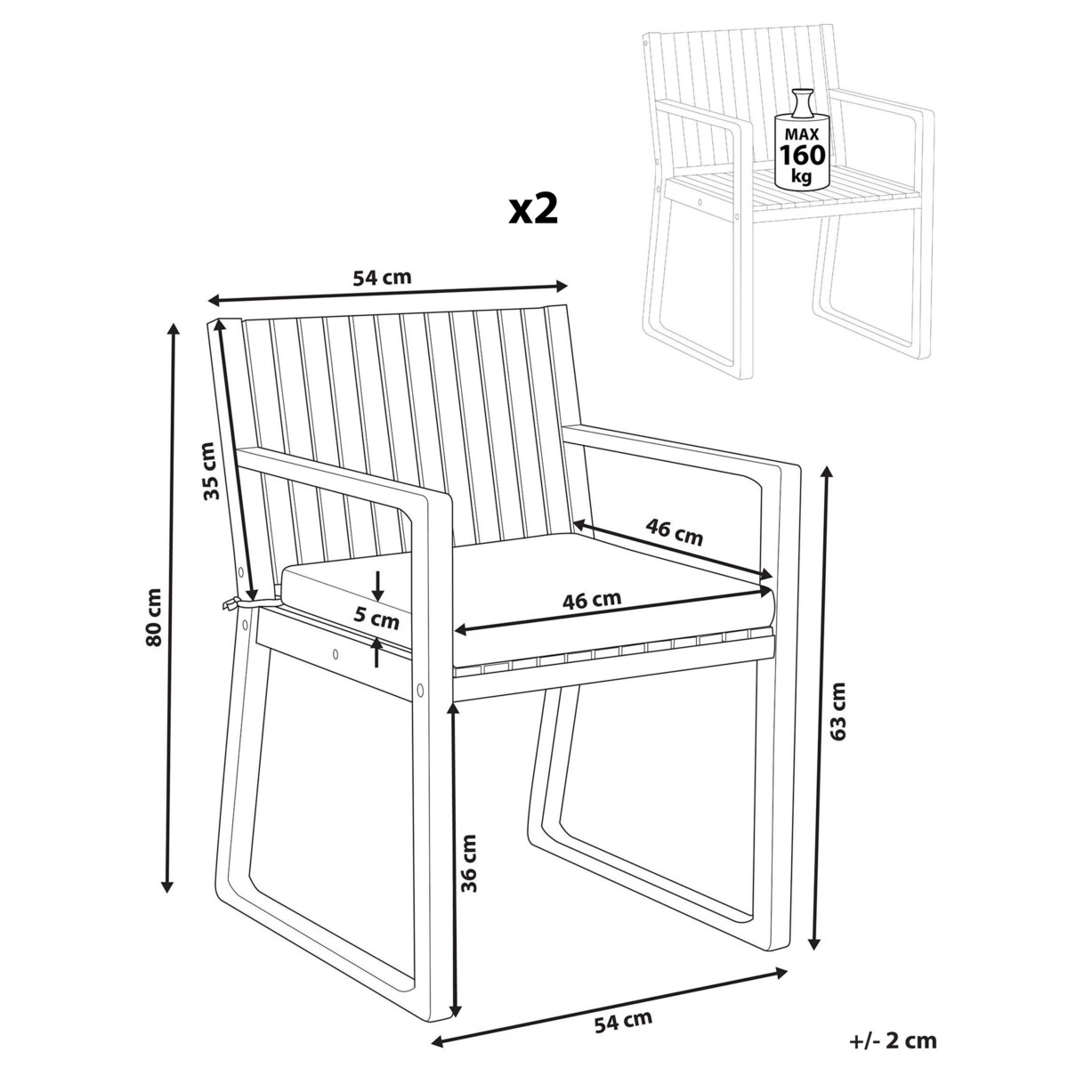 Zestaw 2 krzeseł ogrodowych z poduszkami SASSARI PREMIUM Certyfikowane drewno akacjowe Czerwony
