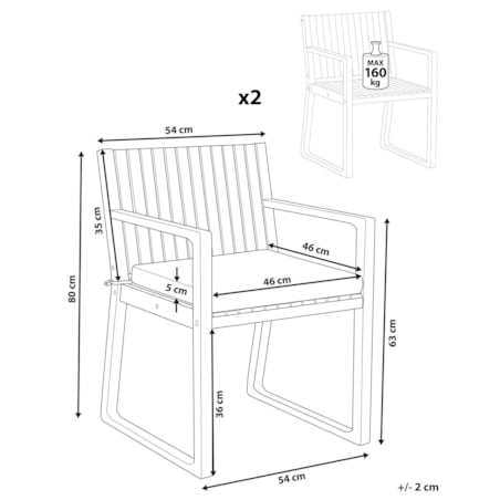 Zestaw 2 krzeseł ogrodowych z poduszkami SASSARI PREMIUM Certyfikowane drewno akacjowe Czerwony