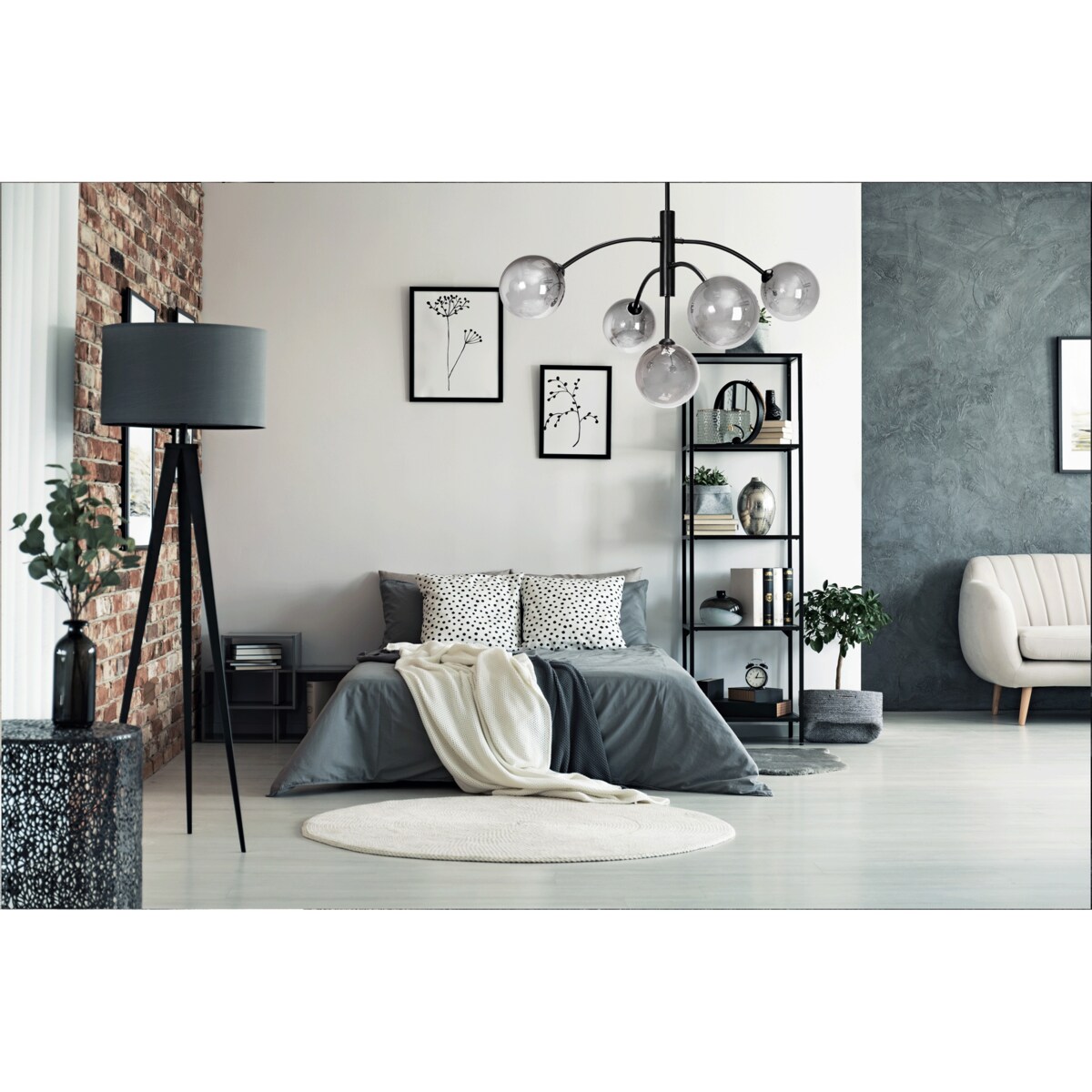 Lampa Sufitowa Szklane Kule Lustrzane Loft Czarna