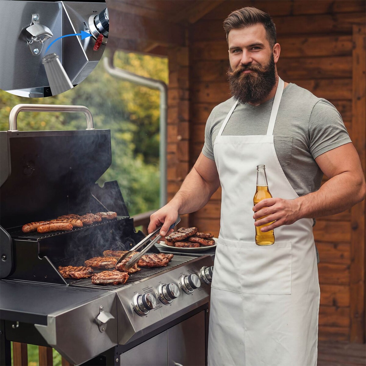 Grill gazowy ogrodowy Berdsen BD-896 żeliwny ruszt z pokrywą mocny 4+1 palniki termometr