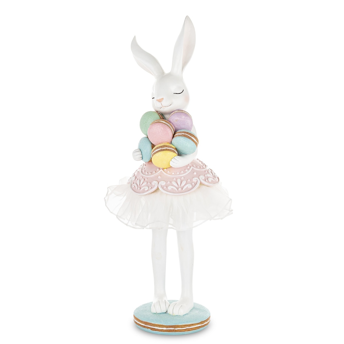 Dekoracja - króliczka w tiulowej spódniczce 55x22x16 cm GUDRUN z makaronikami