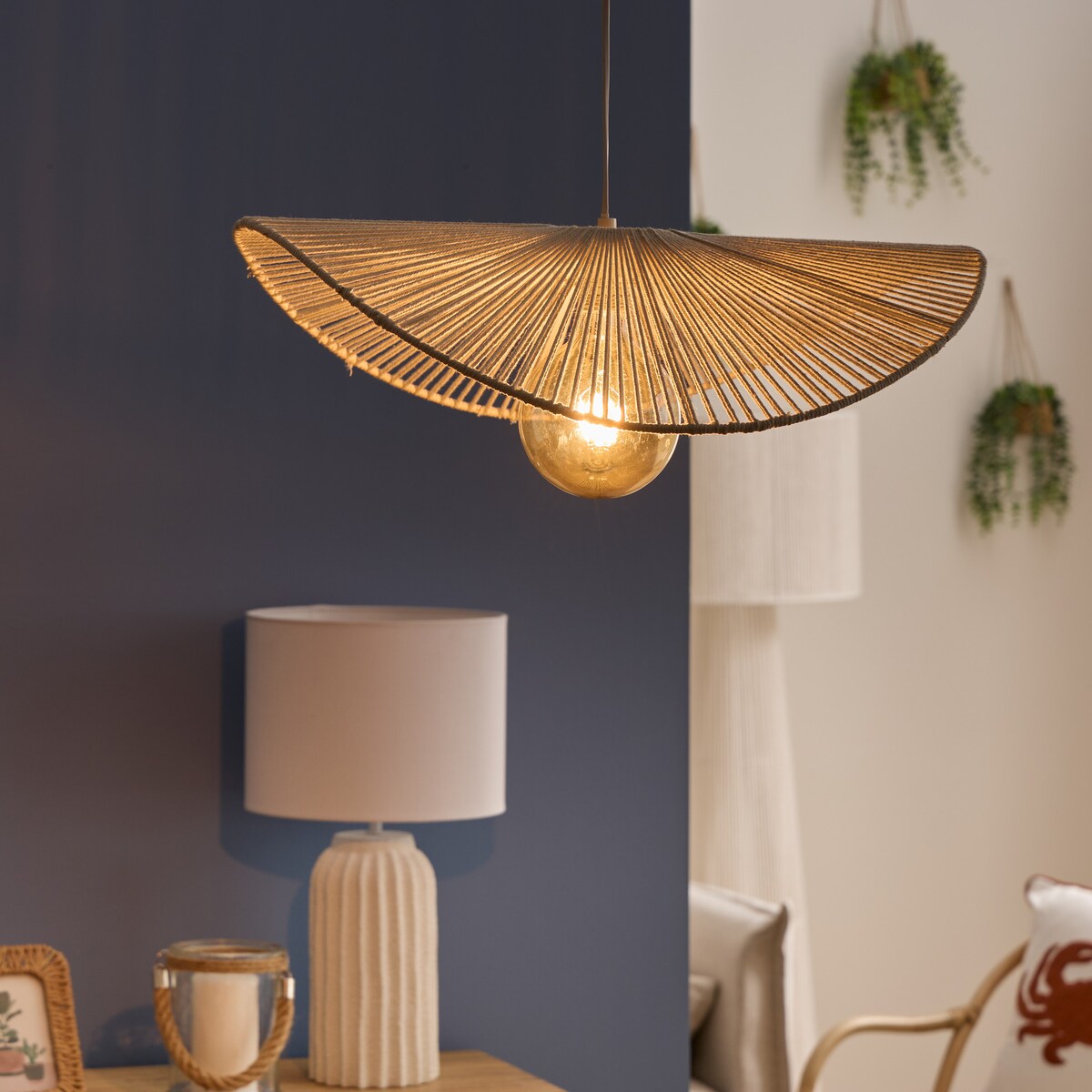 Lampa wisząca z bawełny ADELIA, 58 x 56 x 100 cm, biały