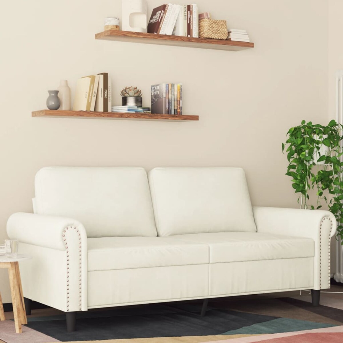 vidaXL Sofa 2-osobowa, kremowy, 140 cm, tapicerowana aksamitem