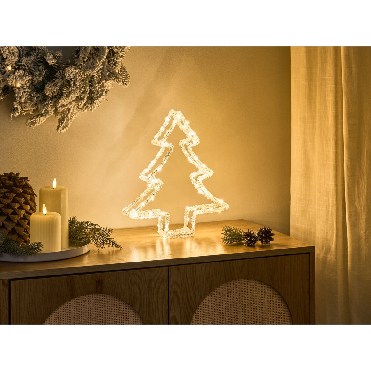 Dekoracja ogrodowa LED OLBOAN Choinka 34 cm Biały