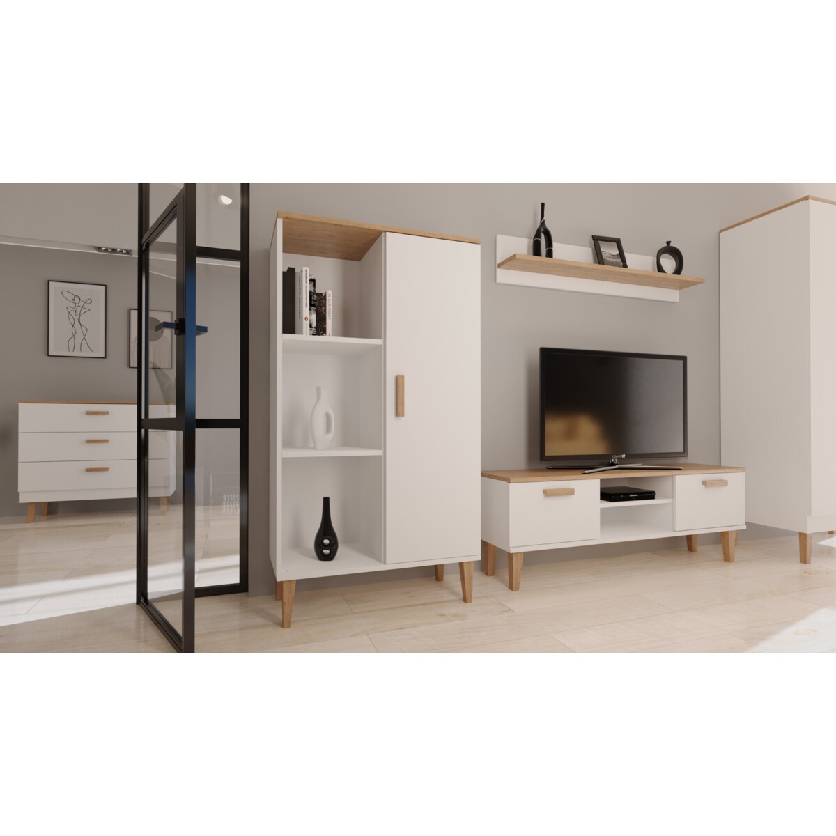 Regał Denver biały & hikora