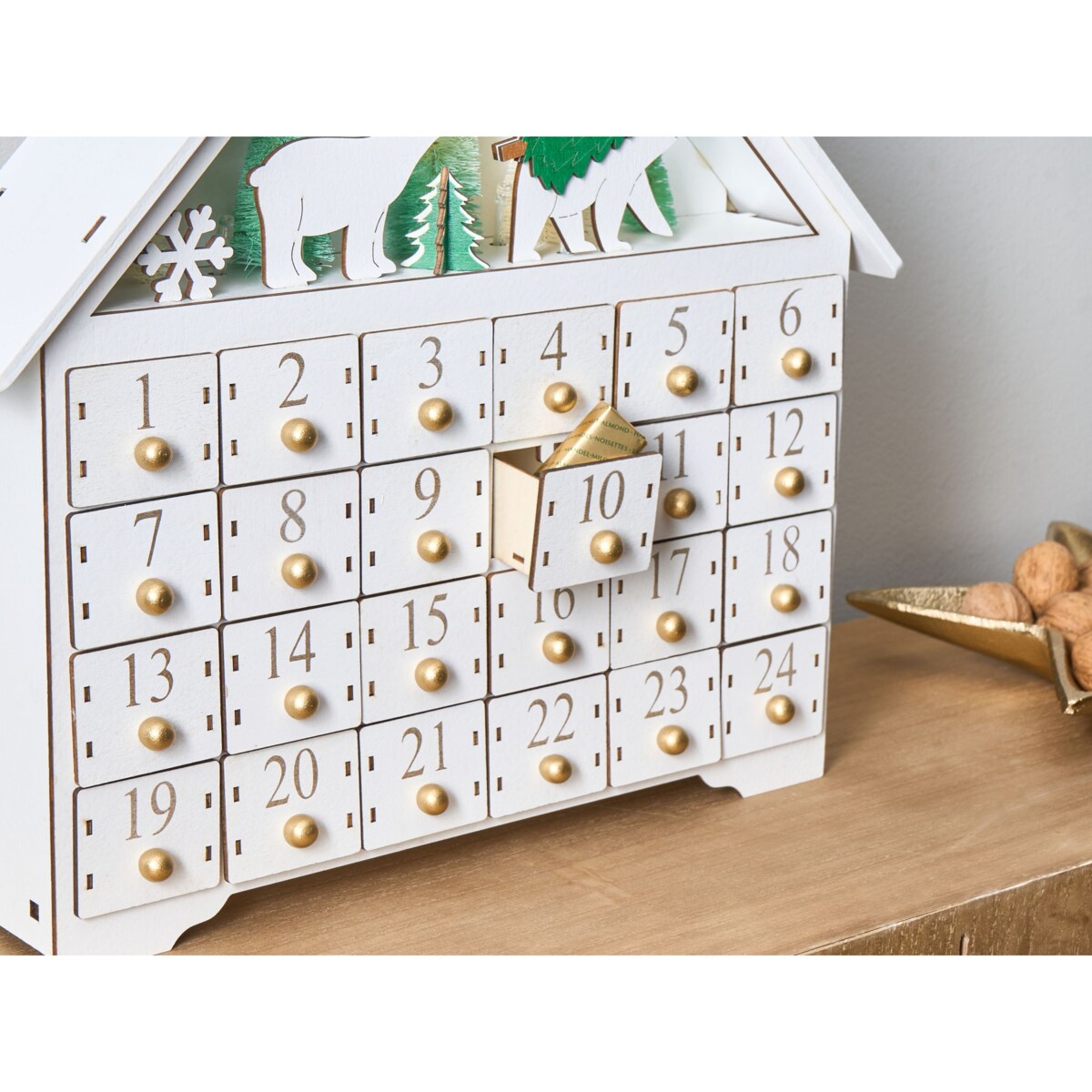 Dekoracja świąteczna LED MJOSA Kalendarz adwentowy 33 cm Biały