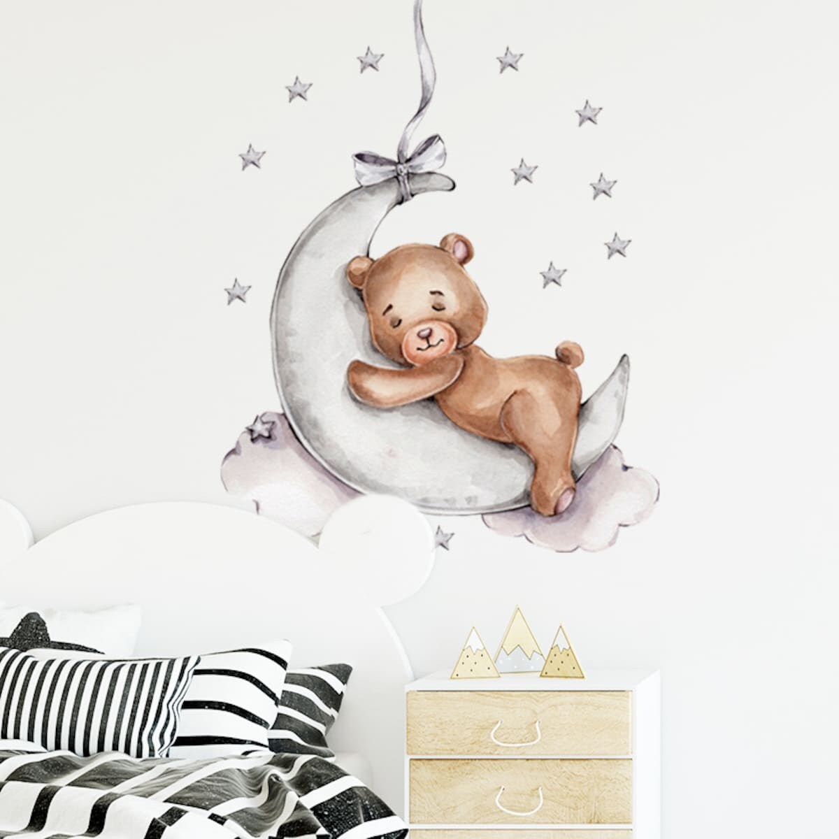 naklejki na ścianę do pokoju dziecka, sipo, śpiący miś na księżycu