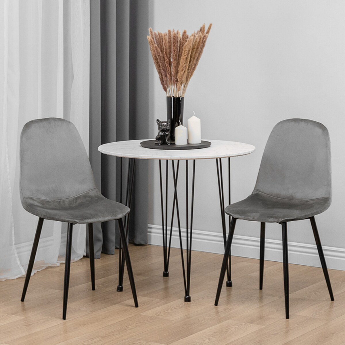 Krzesło tapicerowane welurowe do salonu jadalni szare nowoczesne