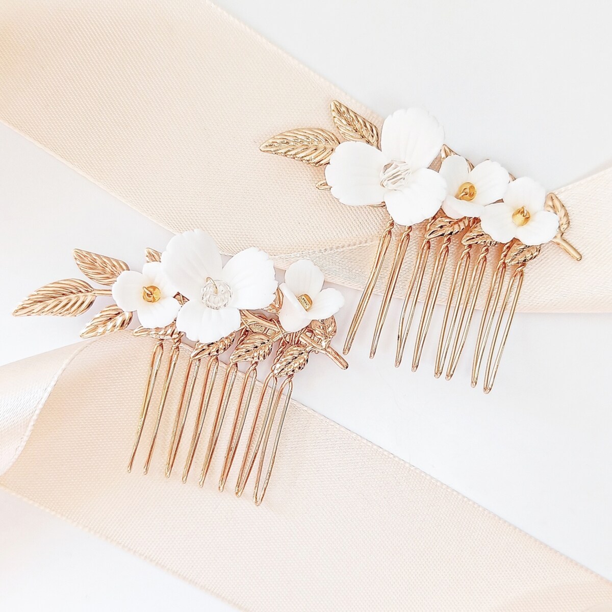 Grzebyki złote z kwiatami delikatne rustykalne NA TOPIE ślubne eleganckie