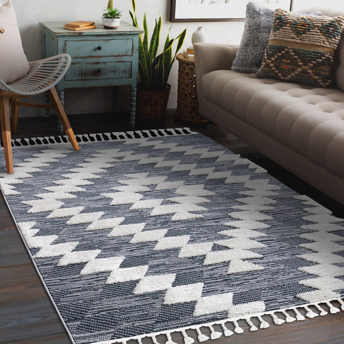 Dywan SEVILLA Z250A romby niebieski / szary 80x150 cm