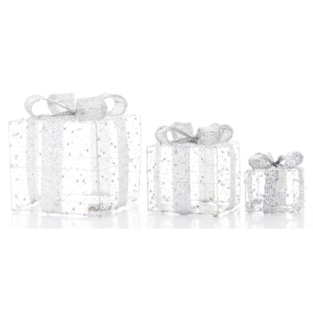 Dekoracja pudełka 3 szt. świecące LED 23x20x20 i 18x15x15 i 13x10x10 cm GABISO srebrny