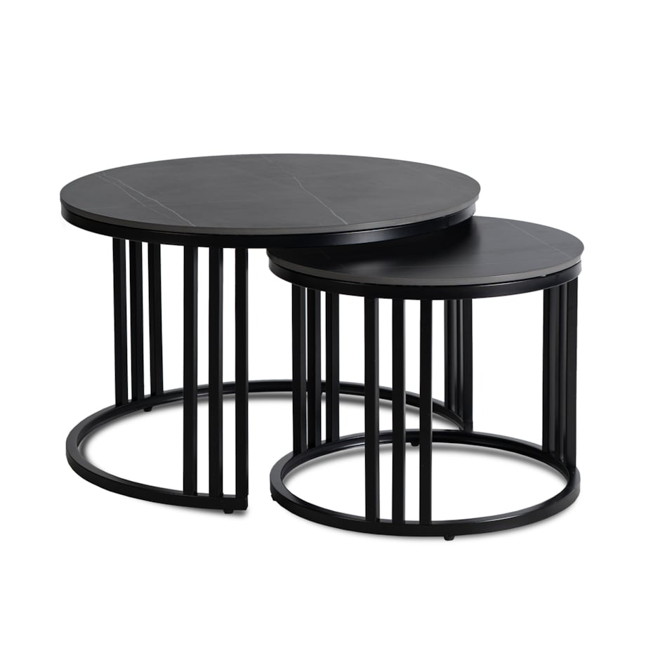 Stolik Kawowy Okrągły Ceramiczny Czarny Marmur Ława Glamour 2w1 JERRY