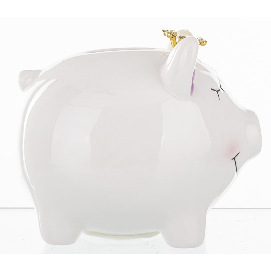 Skarbonka ceramiczna - 10,5x9,5x12,5 cm świnka PIGGY biała