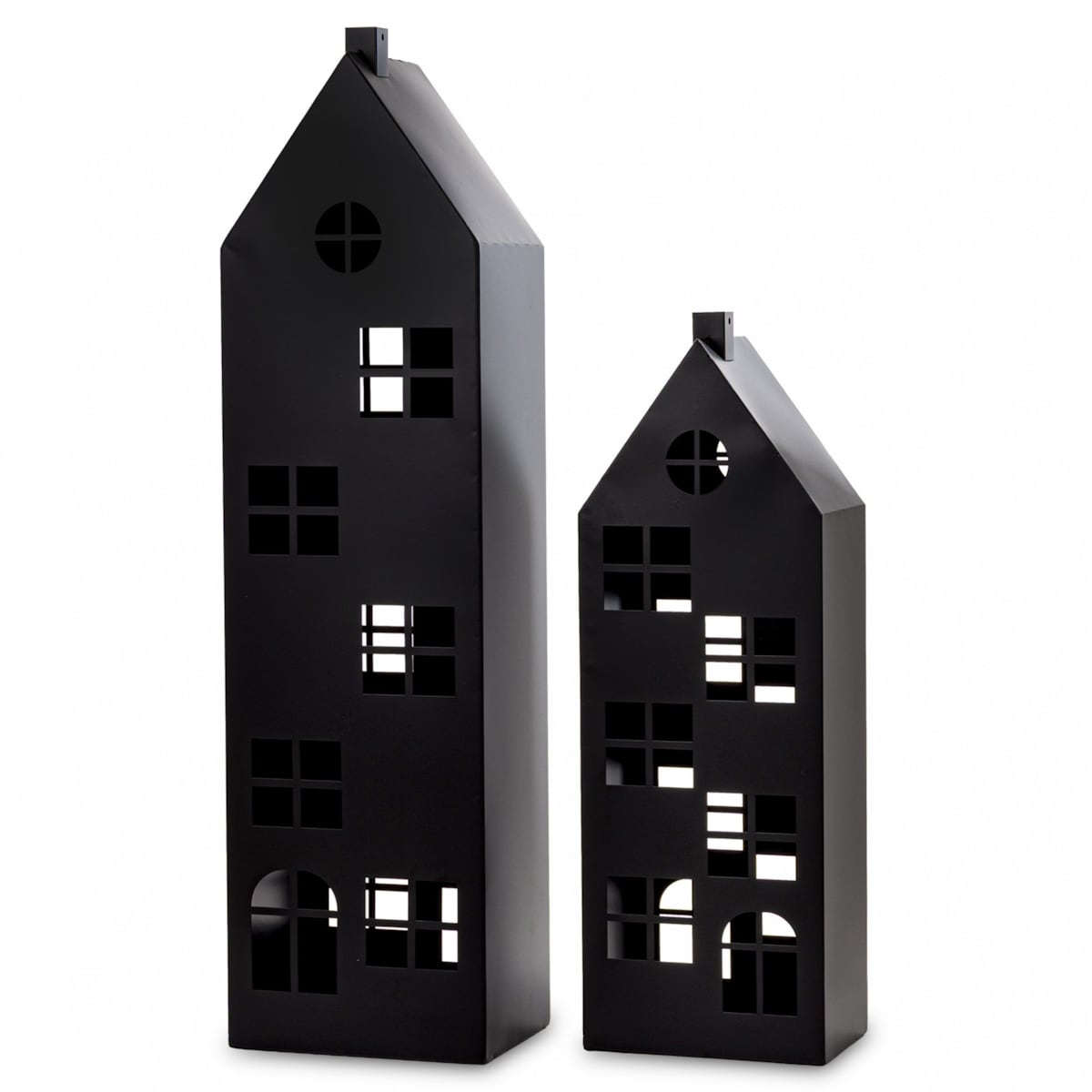 Metalowe domki 2 szt. świeczniki 90x24x18 i 67x22,5x15 cm MURAHU