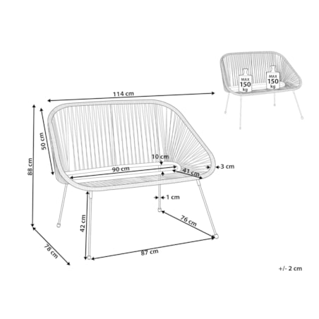 Ławka ogrodowa 114 cm z technorattanu czarna ACAPULCO