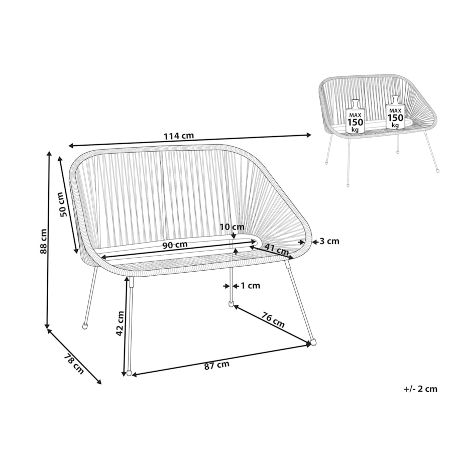 Ławka ogrodowa 114 cm z technorattanu czarna ACAPULCO