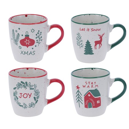 Zestaw Kubków Świątecznych Kamionkowy 4 X 200 Ml