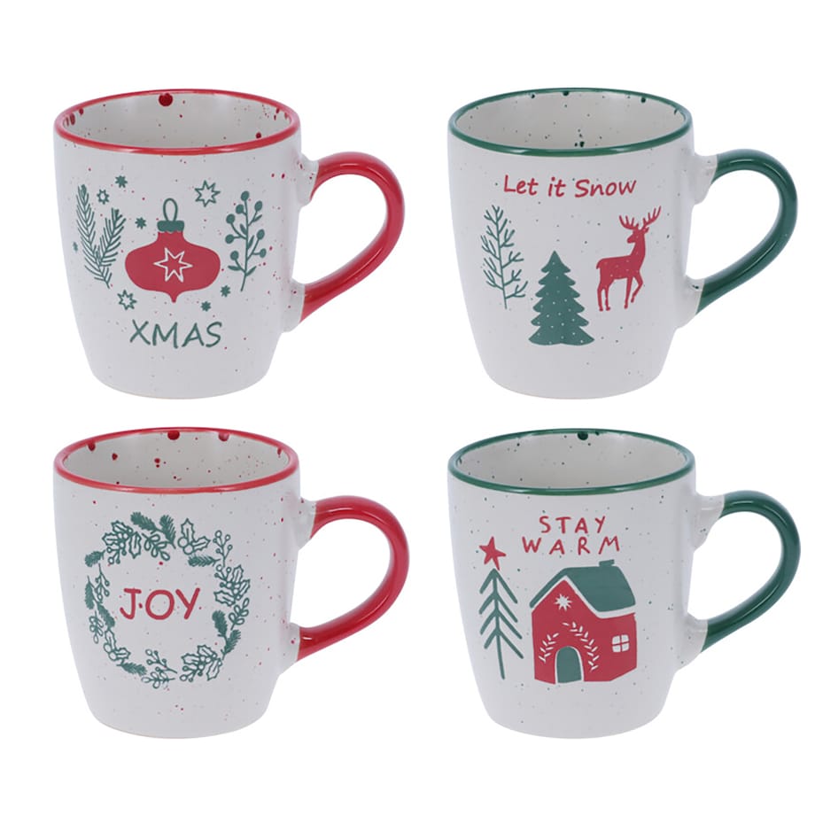 Zestaw Kubków Świątecznych Kamionkowy 4 X 200 Ml