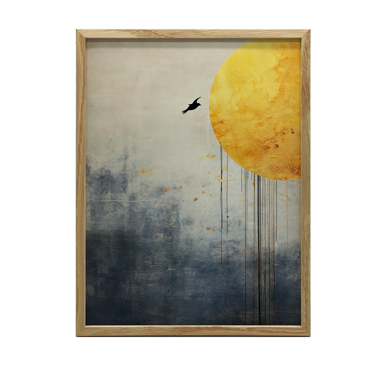 Abstrakcyjny Świat Kruka, 50x70 cm, rama drewniana jasny dąb, papier matowy 230 gsm