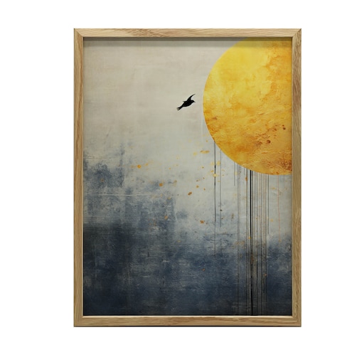 Abstrakcyjny Świat Kruka, 50x70 cm, rama drewniana jasny dąb, papier matowy 230 gsm