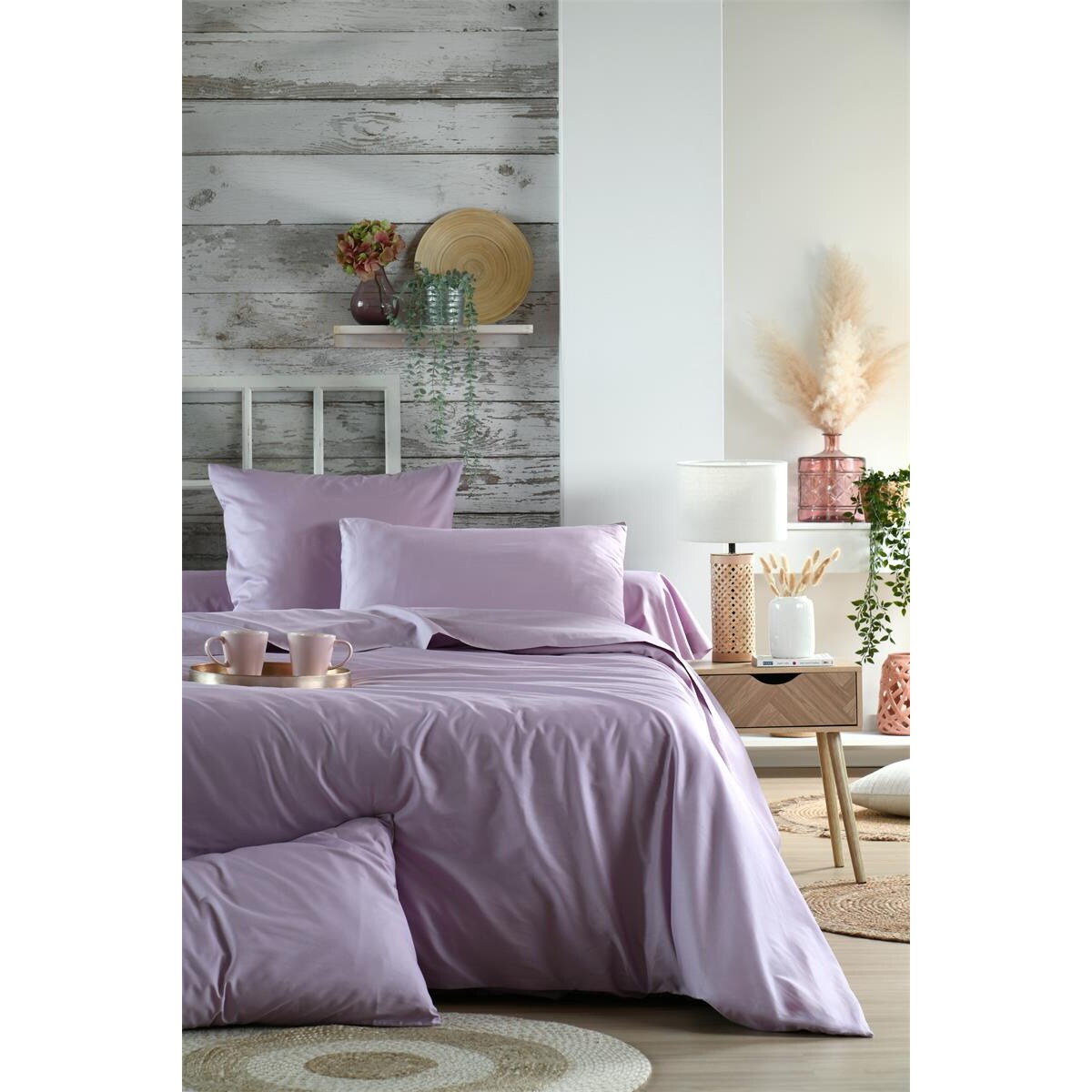 Bawełniane prześcieradło na gumce, lila, ELYSEE