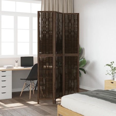 vidaXL Parawan pokojowy, 3-panelowy, ciemny brąz, lite drewno paulowni