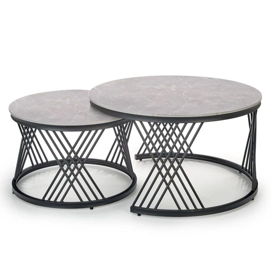 Zestaw 2 ław FLAMINGO szary marmur/czarny