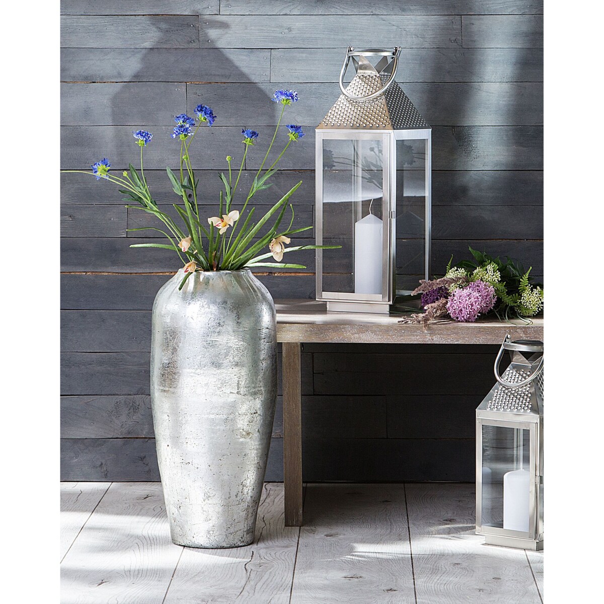 Wazon dekoracyjny z terakoty srebrny LORCA