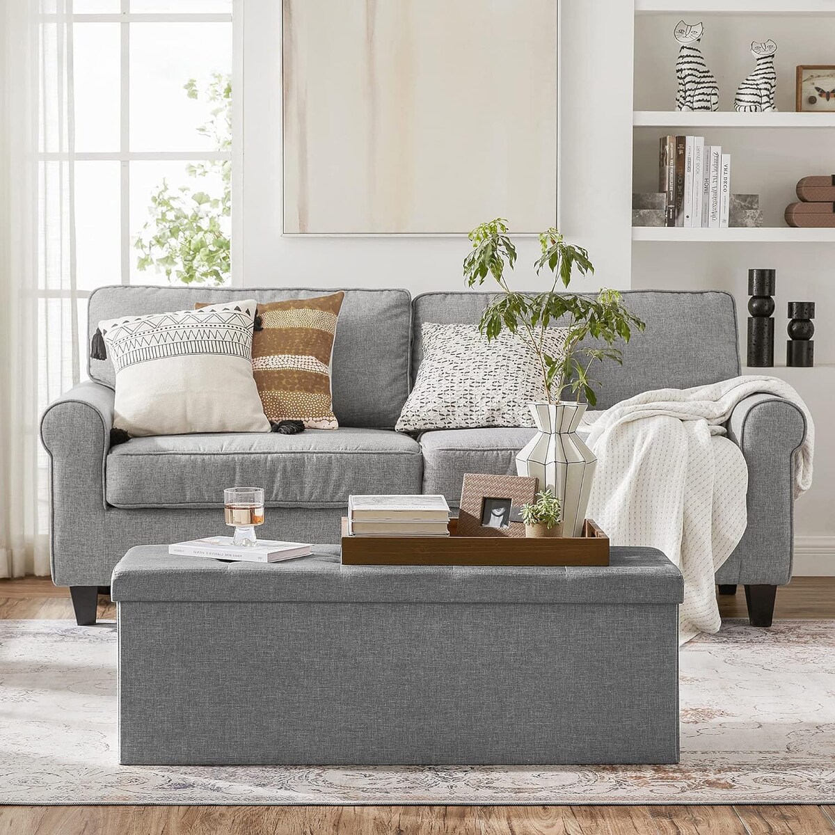 Pufa Siedzisko do salonu sypialni prostokątna Jasnoszara