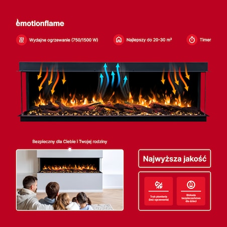Kominek elektryczny à 3 côtés Emotion Flame Solis 120 - do zabudowy - 120x30x46 cm - kominek LED - funkcja grzania 750/1500 W