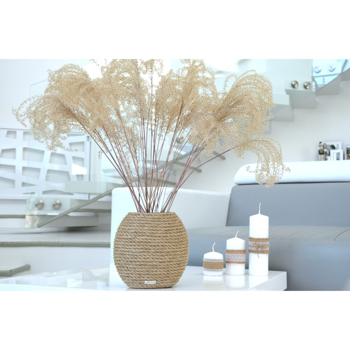 Wazon MARZENA w stylu BOHO jutowy do suszonej trawy i kwiatów * pleciony sznurek jutowy naturalny do trawy pampasowej kompozycji h 20 cm styl skandynawski