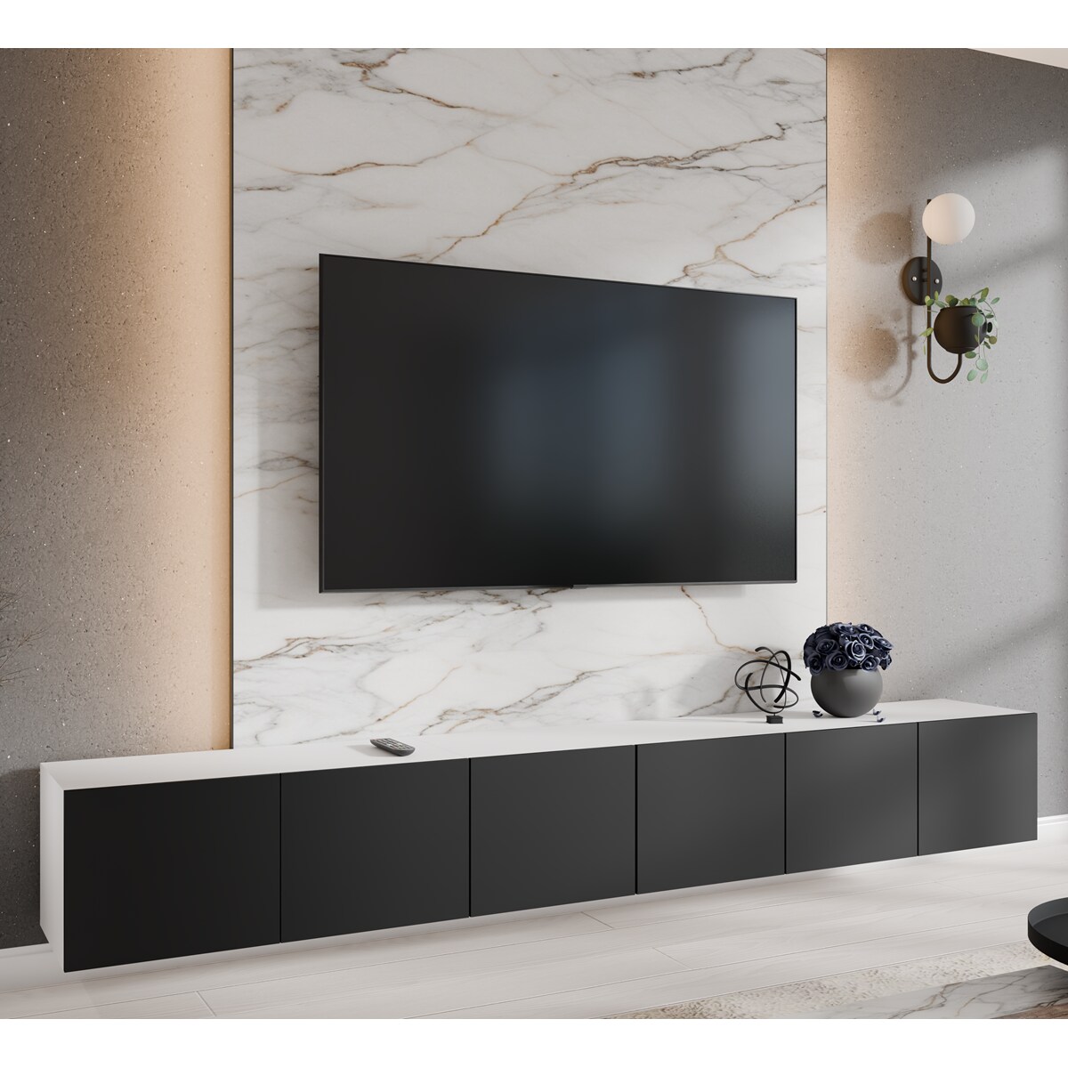 Szafka RTV LION 300 zamknięta pod telewizor, do salonu-biały+czarny