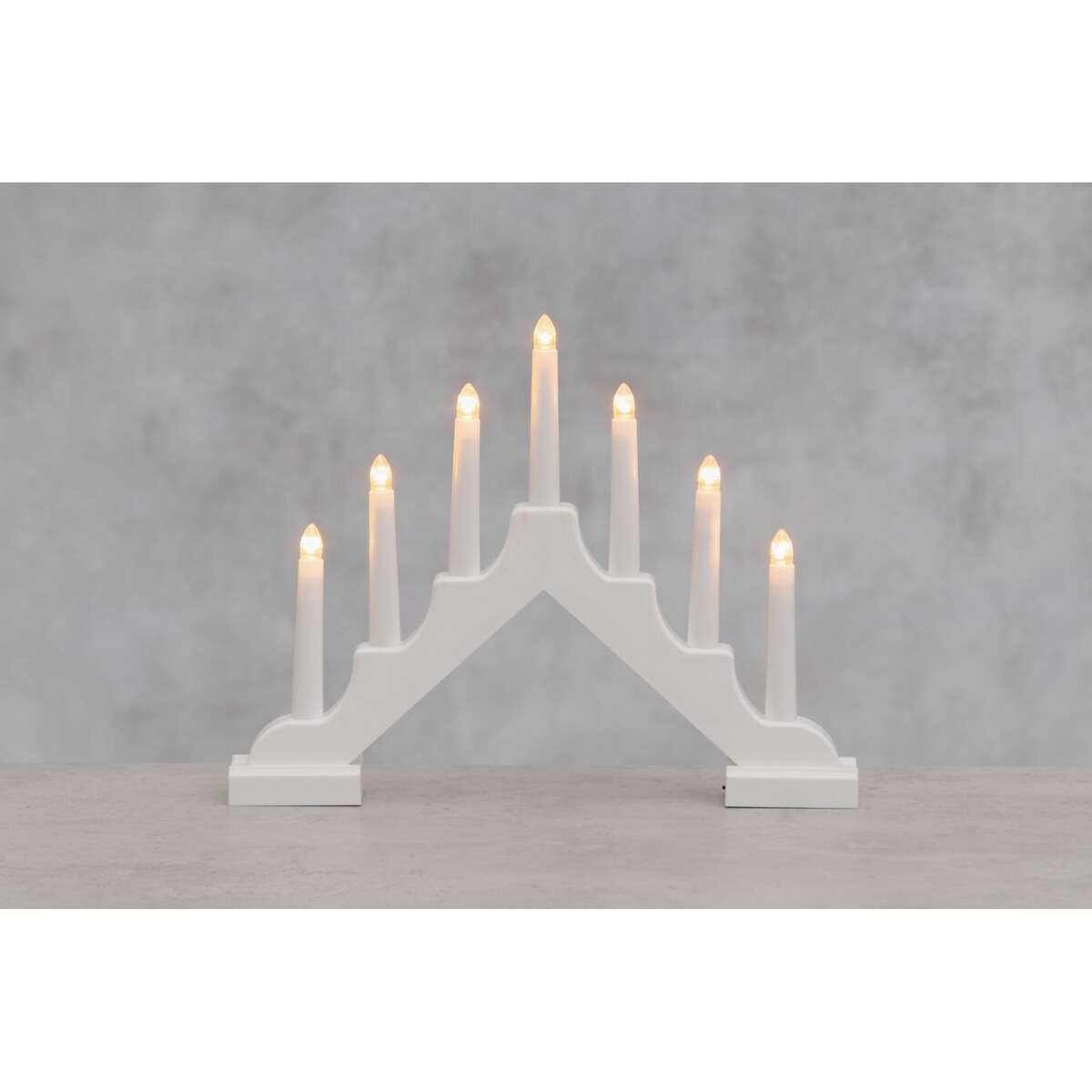 Świecznik adwentowy LED, 7 lampek, 29 cm, na baterie, kolor biały, tworzywo sztuczne