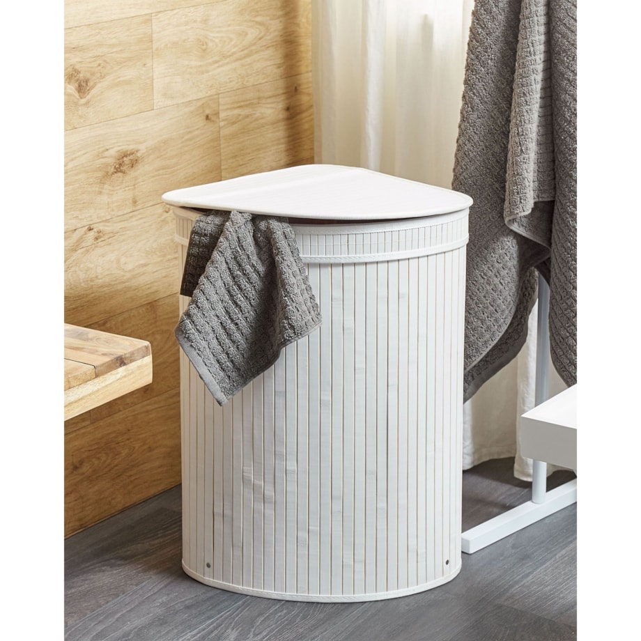 Kosz bambusowy z pokrywką biały BADULLA