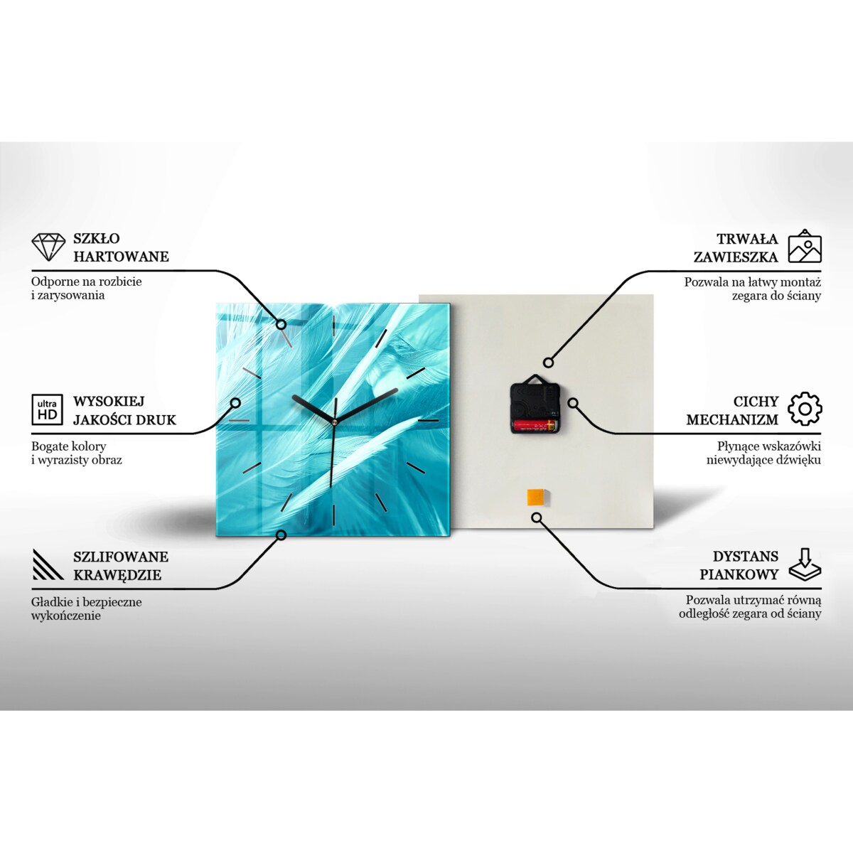 Zegar ścienny Marmur Biało-Złoty, 30x30 cm